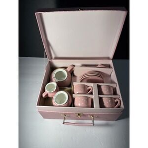Jewelkeeper Pink Polka Dot Porcelain Tea Set w Case 11pc Girls Tea Party